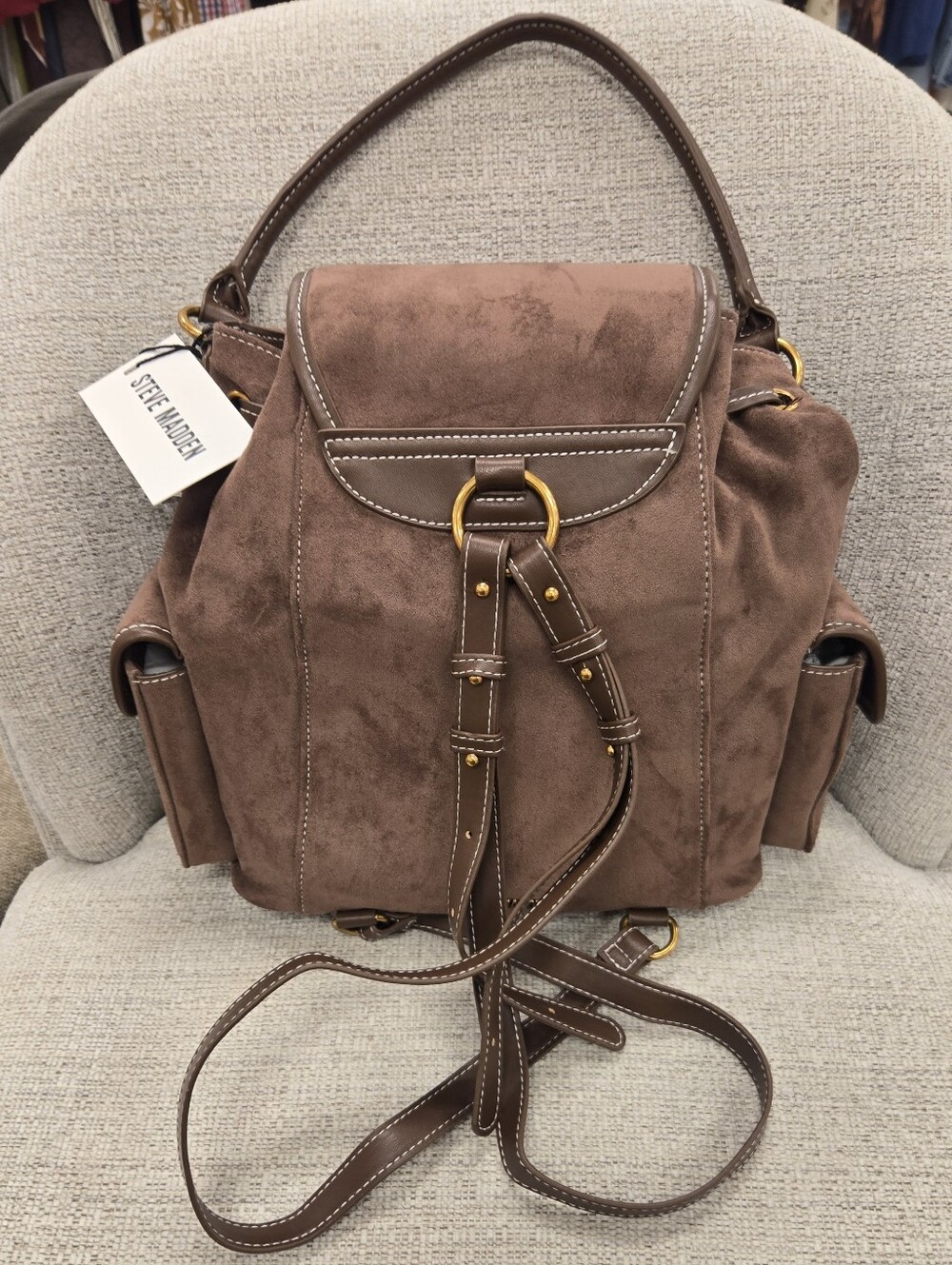Steve Madden Brown Suede Backpack - Picture 2 of 9